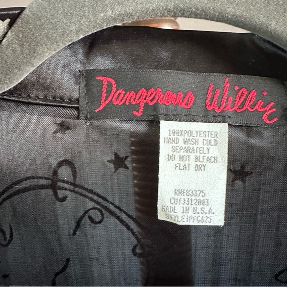 Y2k Dangerous Willie 2000 New Years Silver Black Sheer Button Down Mens L - Picture 7 of 8